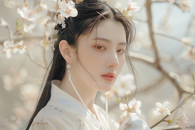 花卉汉服人物美女中国风摄影图
