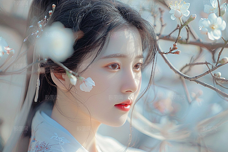 花卉汉服人物人像美女摄影图