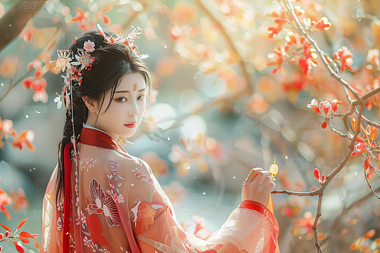 花卉汉服人物古风人像摄影图