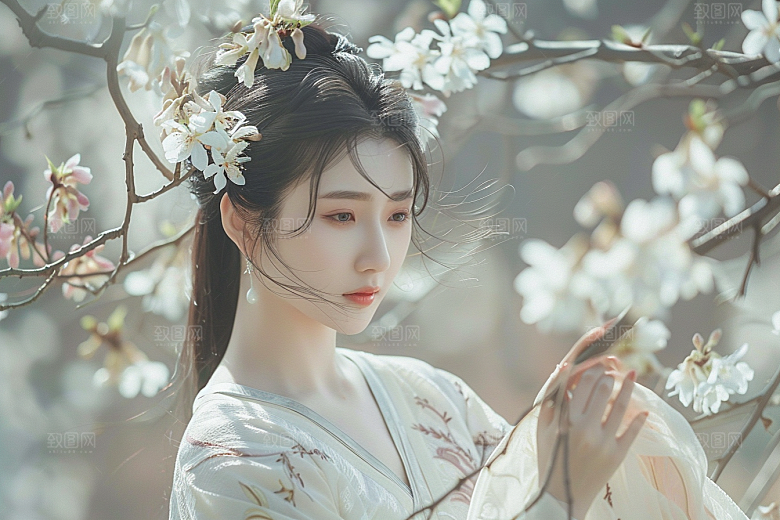 花卉汉服人物美女古风摄影图
