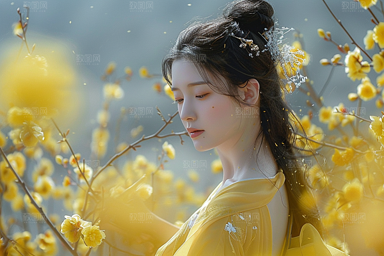 花卉汉服人物古风中式摄影图