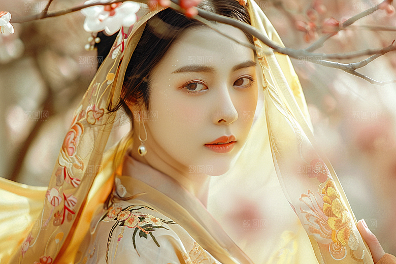 花卉汉服人物写真唯美摄影图