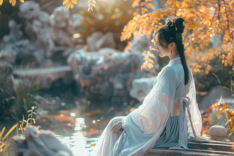 花卉汉服人物中式唯美摄影图