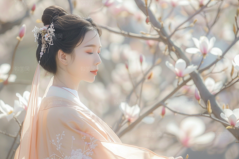 花卉汉服人物园林美女摄影图