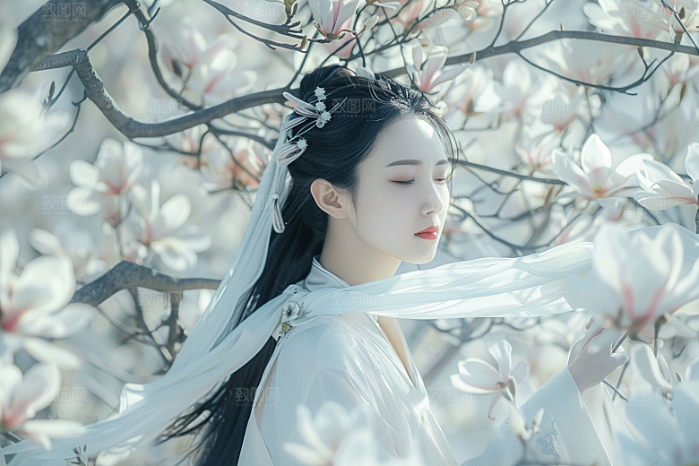 花卉汉服人物高清美女摄影图