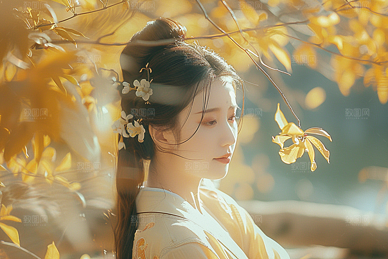 花卉汉服人物古风浪漫摄影图