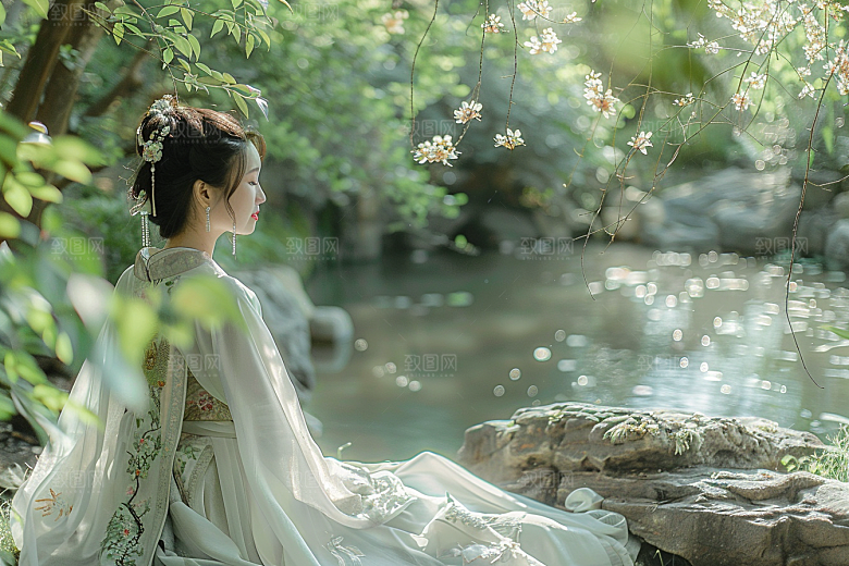 花卉汉服人物中式唯美摄影图