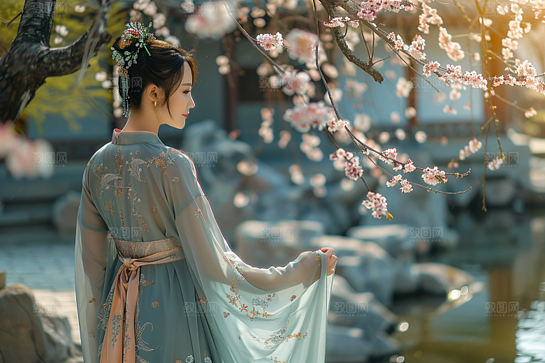 花卉汉服人物人像中式摄影图