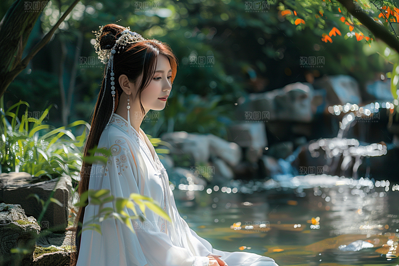 花卉汉服人物美女中国风摄影图