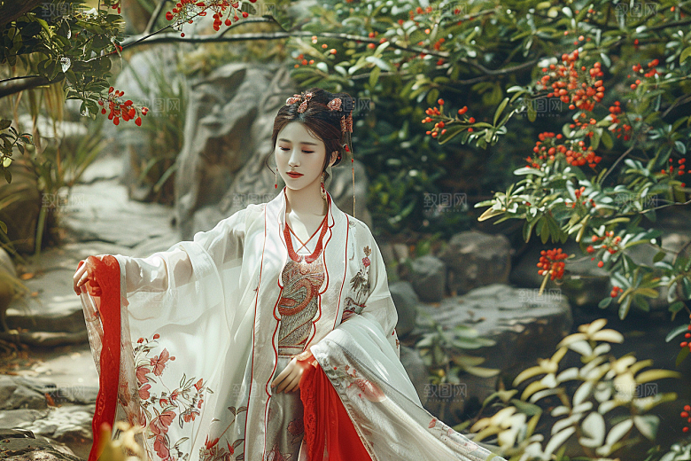 花卉汉服人物唯美中式摄影图