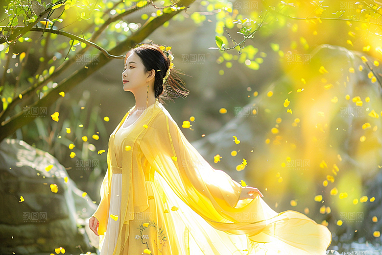 花卉汉服人物美景唯美摄影图