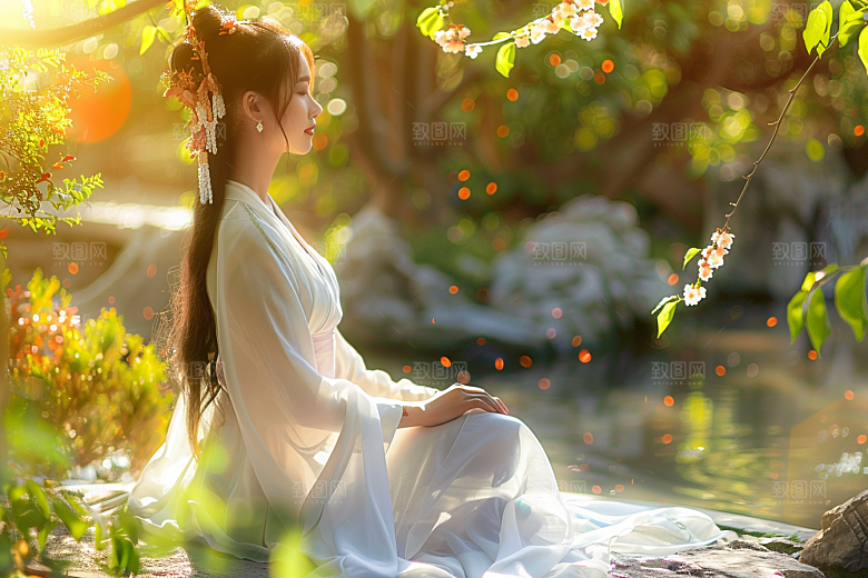 花卉汉服人物写真高清摄影图