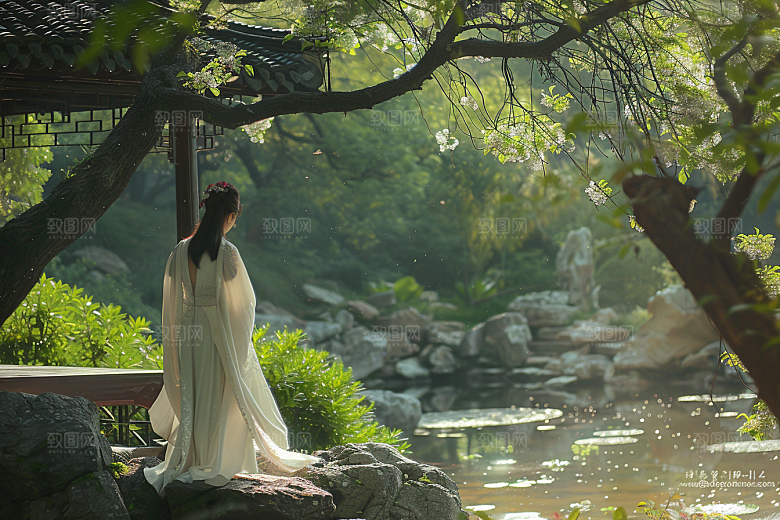 花卉汉服人物园林美女摄影图