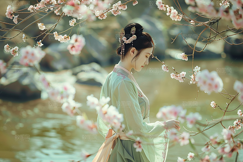 花卉汉服人物古风美女摄影图