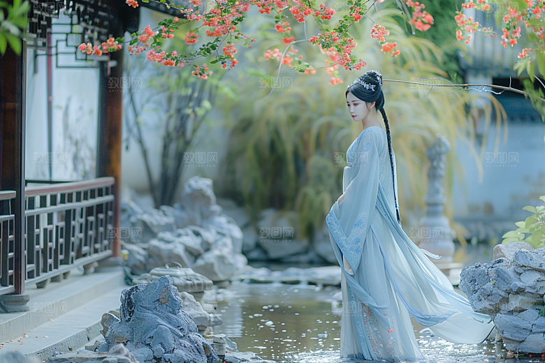 花卉汉服人物唯美美女摄影图