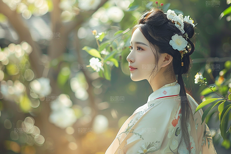 花卉汉服人物唯美中国风摄影图