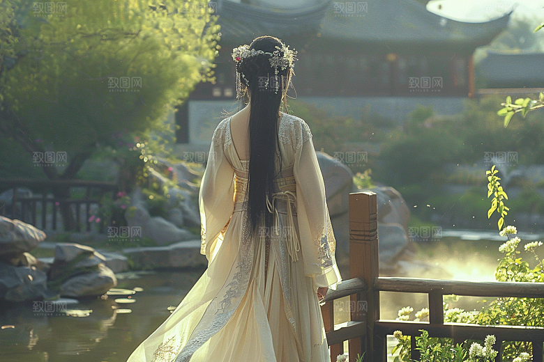 花卉汉服人物浪漫中式摄影图