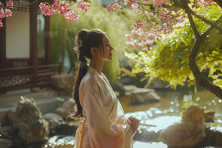 花卉汉服人物中式唯美摄影图