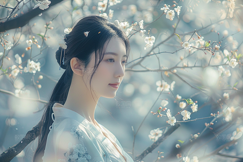 花卉汉服人物唯美唯美摄影图