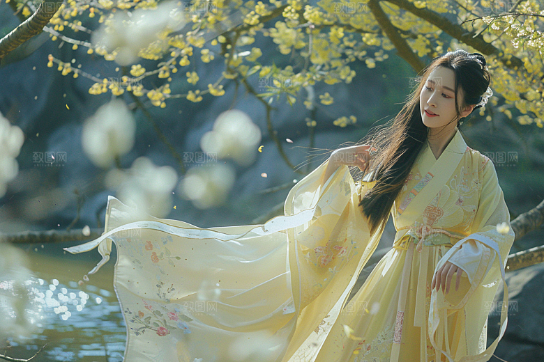 花卉汉服人物写真花丛摄影图