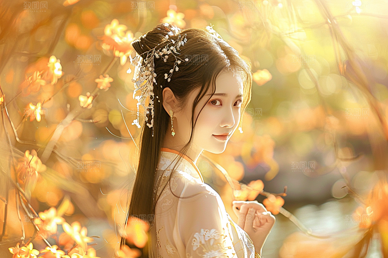 花卉汉服人物古风唯美摄影图