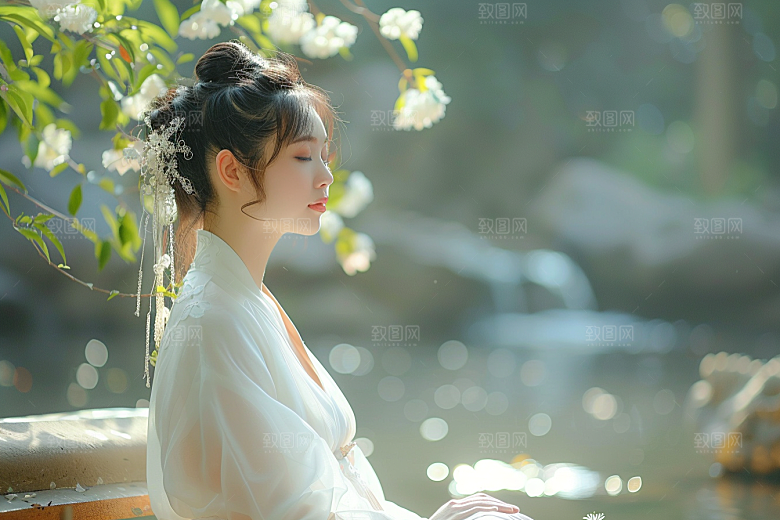花卉汉服人物高清美女摄影图