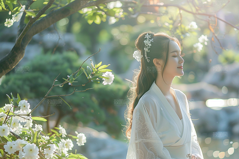 花卉汉服人物唯美中式摄影图