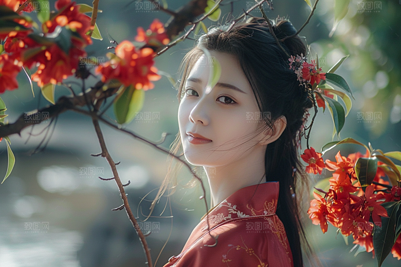 花卉汉服人物美女古风摄影图