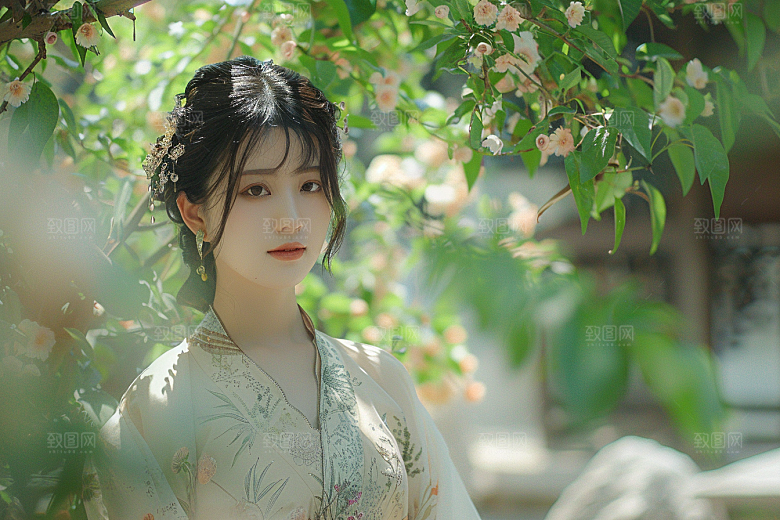 花卉汉服人物写真中国风摄影图