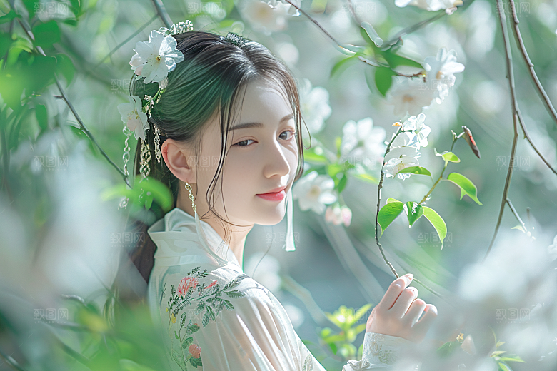 花卉汉服人物中国风浪漫摄影图
