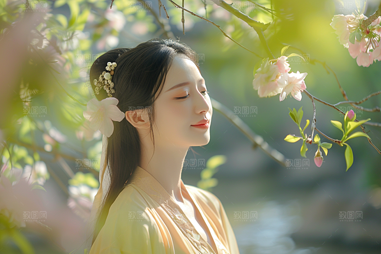 花卉汉服人物高清美景摄影图