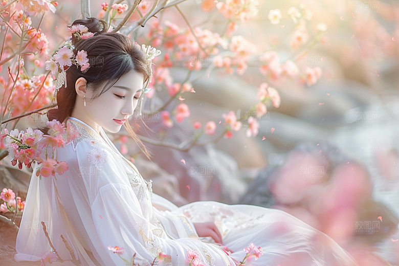 花卉汉服人物唯美中式摄影图