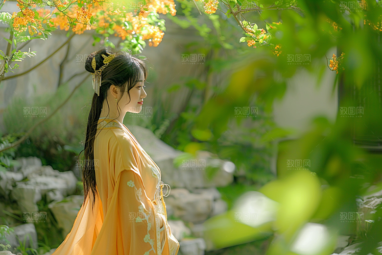 花卉汉服人物唯美美女摄影图