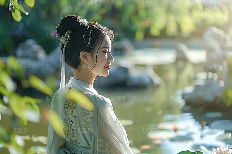 花卉汉服人物写真人像摄影图