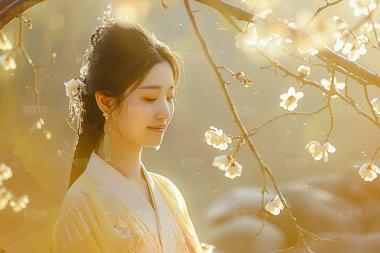 花卉汉服人物高清中式摄影图