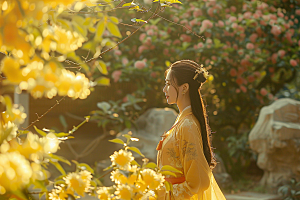 花卉汉服人物中式中国风摄影图