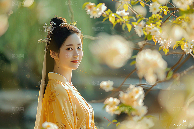 花卉汉服人物高清浪漫摄影图