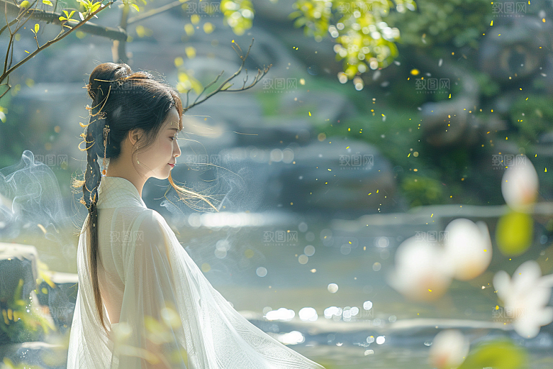 花卉汉服人物美女古风摄影图