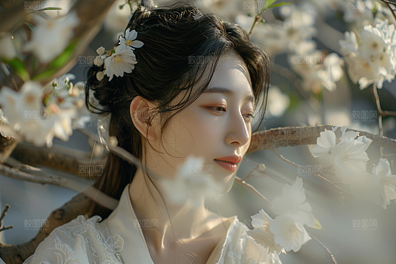 花卉汉服人物浪漫唯美摄影图