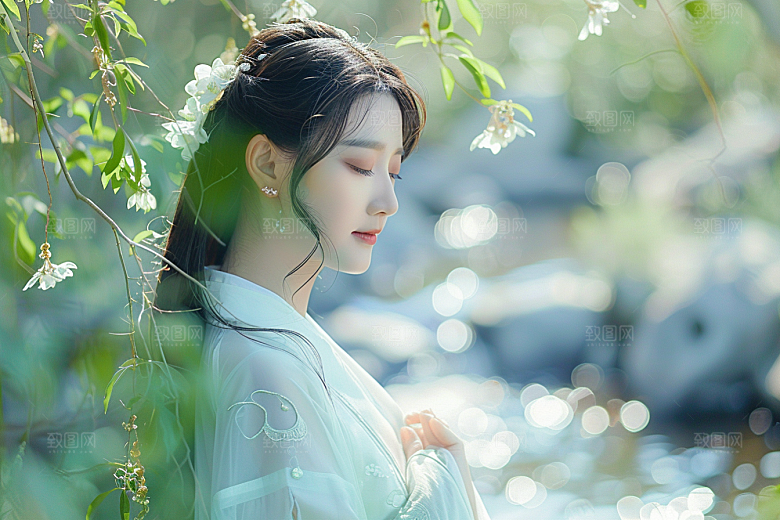 花卉汉服人物美女唯美摄影图