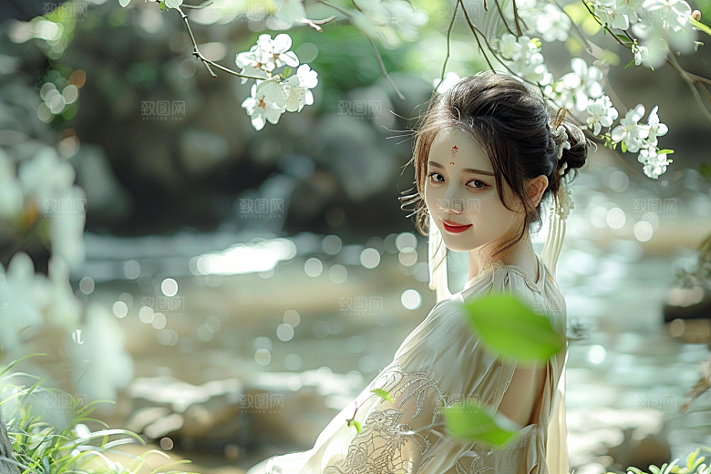 花卉汉服人物古风人像摄影图