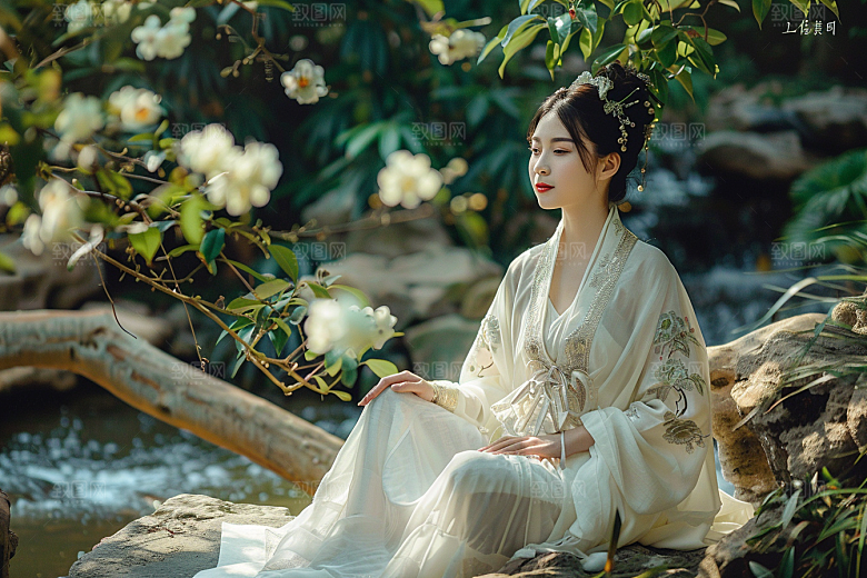 花卉汉服人物高清美女摄影图
