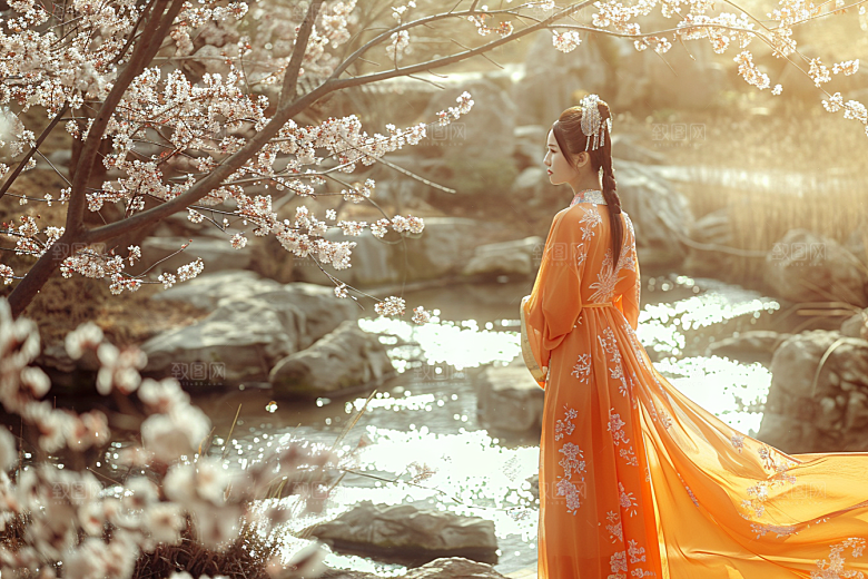 花卉汉服人物中式古风摄影图