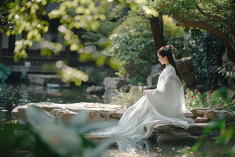 花卉汉服人物浪漫高清摄影图