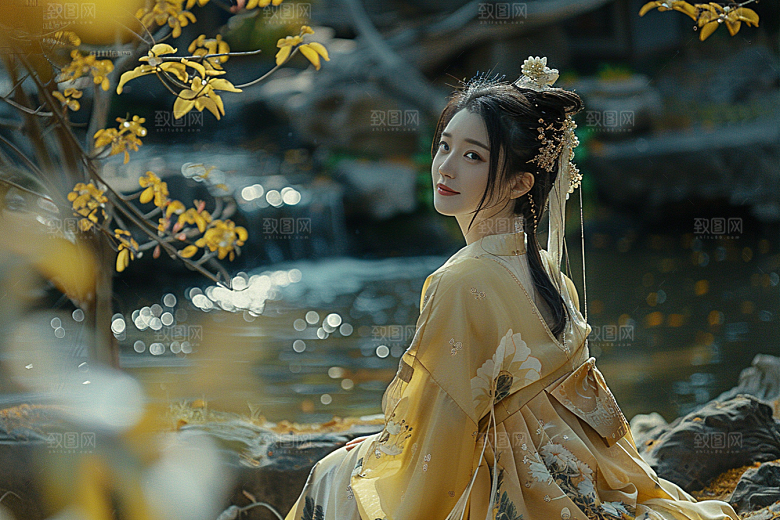 花卉汉服人物中式唯美摄影图