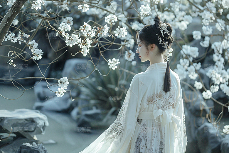 花卉汉服人物高清唯美摄影图