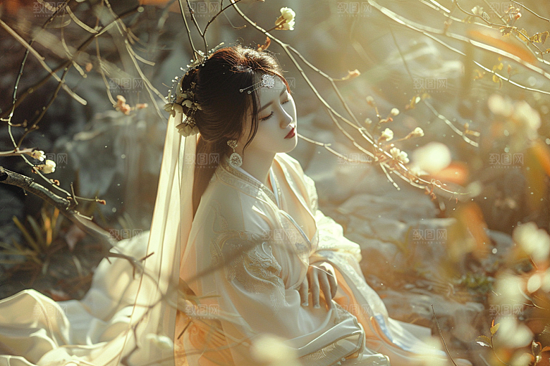 花卉汉服人物古风唯美摄影图