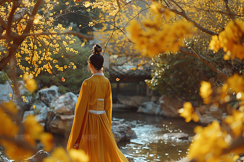花卉汉服人物古风写真摄影图