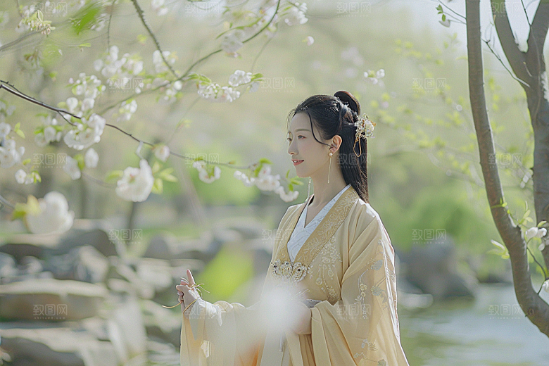 花卉汉服人物浪漫美女摄影图