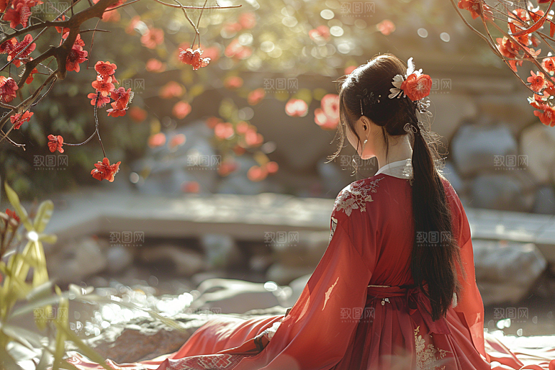 花卉汉服人物写真人像摄影图